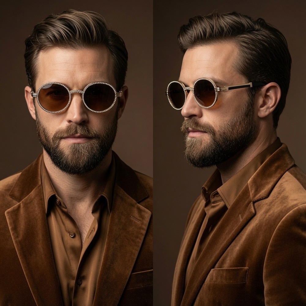 Sunglasses Brown Round Frame‎ Gold Accent Fashion Shades Men Women Outdoor Migos